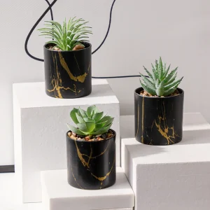 XIYA FLOWER 3pcs Artificial Potted Plants Fake Aloe Vera Succulent Mini Marble Bonsai PE Material Home Decor