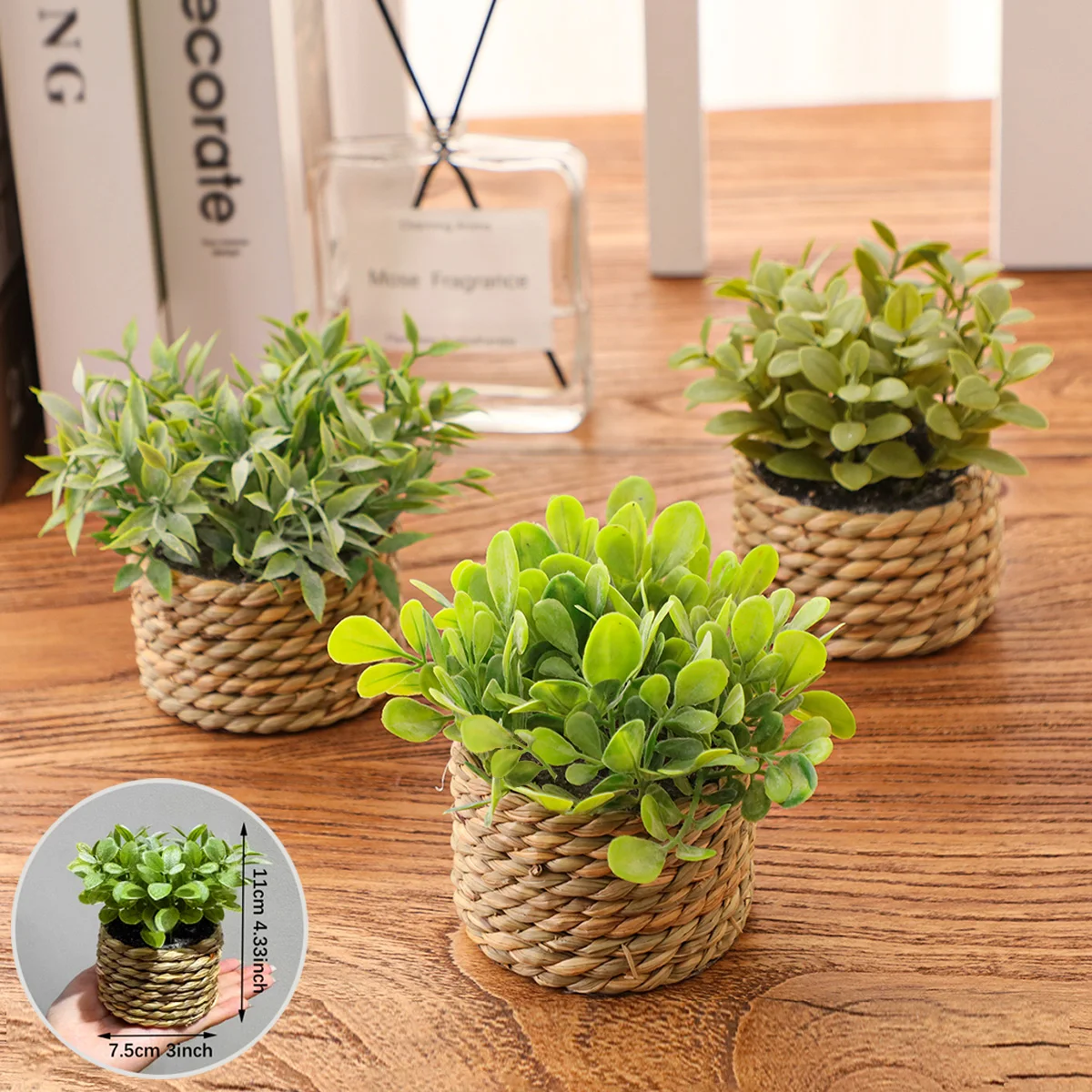 XIYA FLOWER Green Artificial Plants Eucalyptus Grass Woven Small Potted Plants Grass Mound 11cm PE Material Home Decoration - Image 3