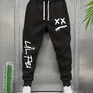 XX Eyes Smiley Sweatpants, Unisex Drawstring Joggers Dripping Face Graffiti Print Cuffed Side Pocket Streetwear Trousers