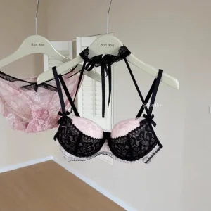 YEMOMO French Lace Push Up Lingerie Set for Women, Sexy Deep Plunge Demi Bra,Gather Small Bust Big Look, Daily Comfort Wear,S-XL