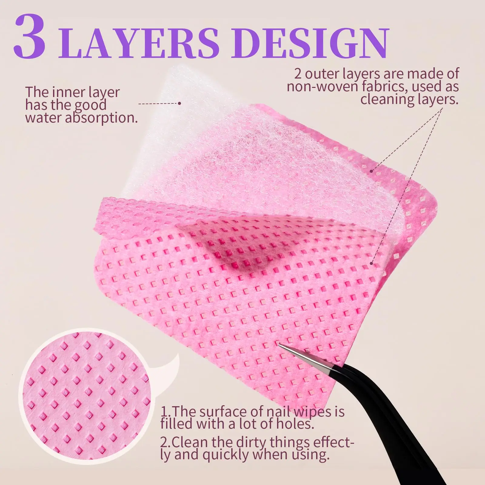 YIKOOLIN 200 Pieces Lint-Free Nail Wipes Eyelash Glue Wipes Nail Polish Removal Wipes for Professional Eyelash Extension Product - Image 2