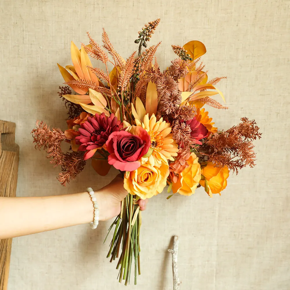 Yannew Boho Terracotta Bouquets Room Decor DIY Silk Artificial Flower Bridal Bouquet for Rustic Wedding Home Floral Centerpieces - Image 3