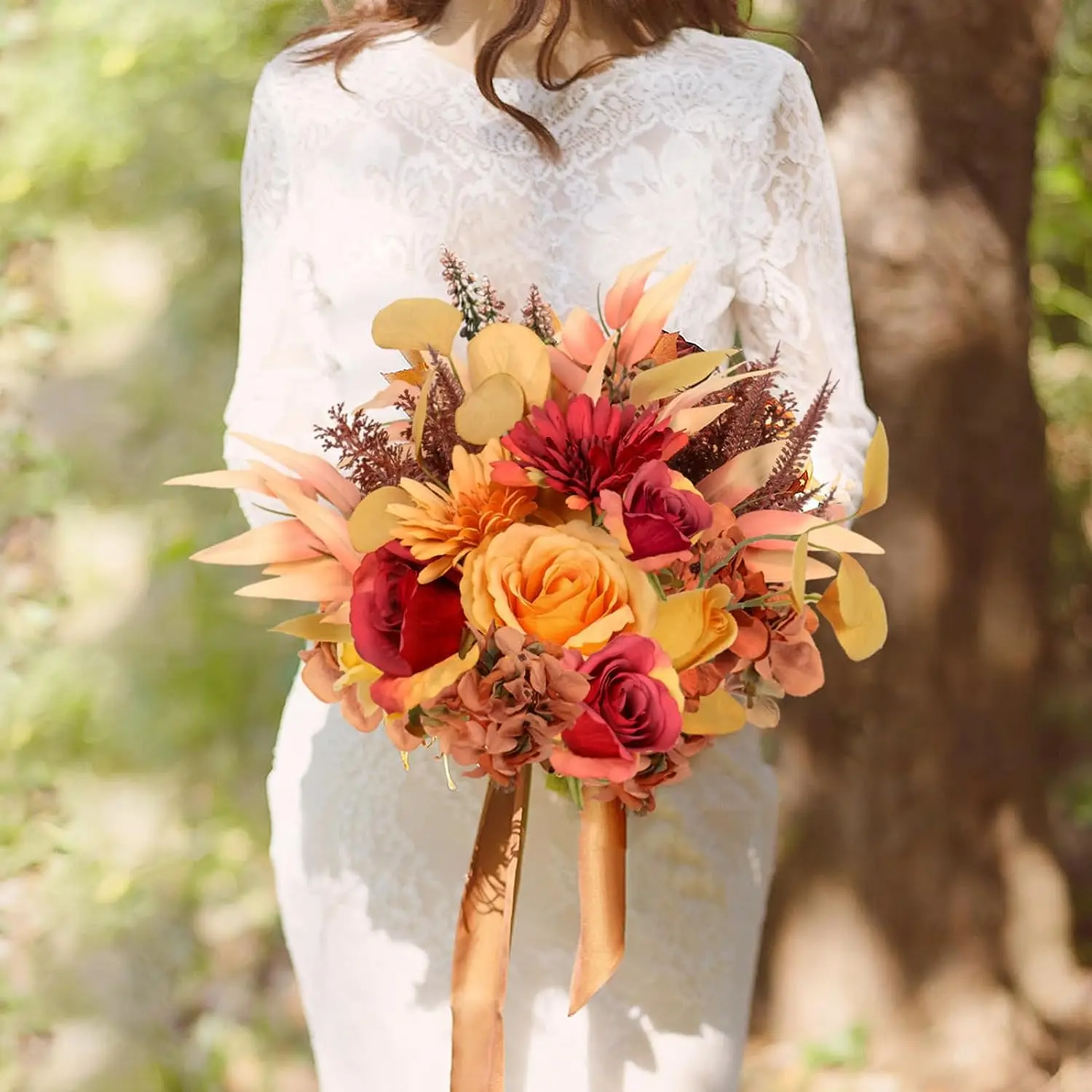 Yannew Boho Terracotta Bouquets Room Decor DIY Silk Artificial Flower Bridal Bouquet for Rustic Wedding Home Floral Centerpieces - Image 5