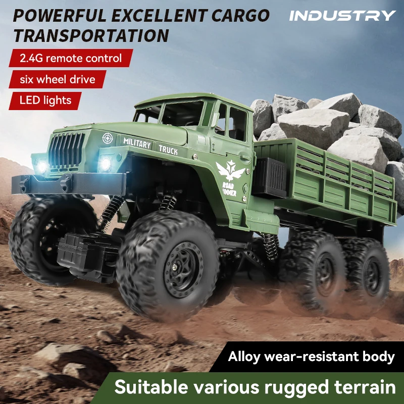 ZWN 1:16 2.4G Aluminum Alloy Six Wheel Military RC Truck with Lights Outdoor Remote Control Cars Toys Gift for Children. - Image 2