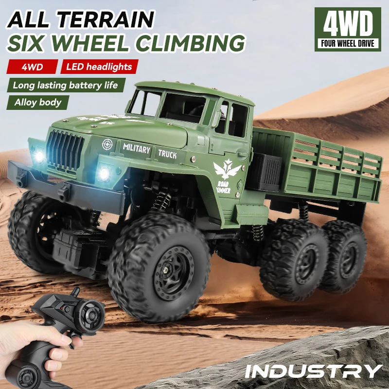 ZWN 1:16 2.4G Aluminum Alloy Six Wheel Military RC Truck with Lights Outdoor Remote Control Cars Toys Gift for Children. - Image 4