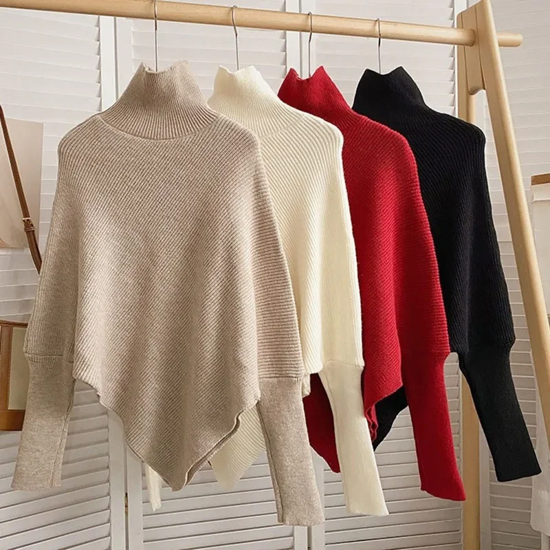 zjaiss Vintage High Neck Long Sleeve Female Pullovers 2026 Autumn Winter Women Fashion Irregular Loose Knit Sweater Chic Tops - Image 2