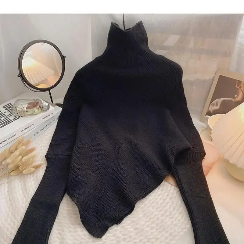 zjaiss Vintage High Neck Long Sleeve Female Pullovers 2026 Autumn Winter Women Fashion Irregular Loose Knit Sweater Chic Tops - Image 4